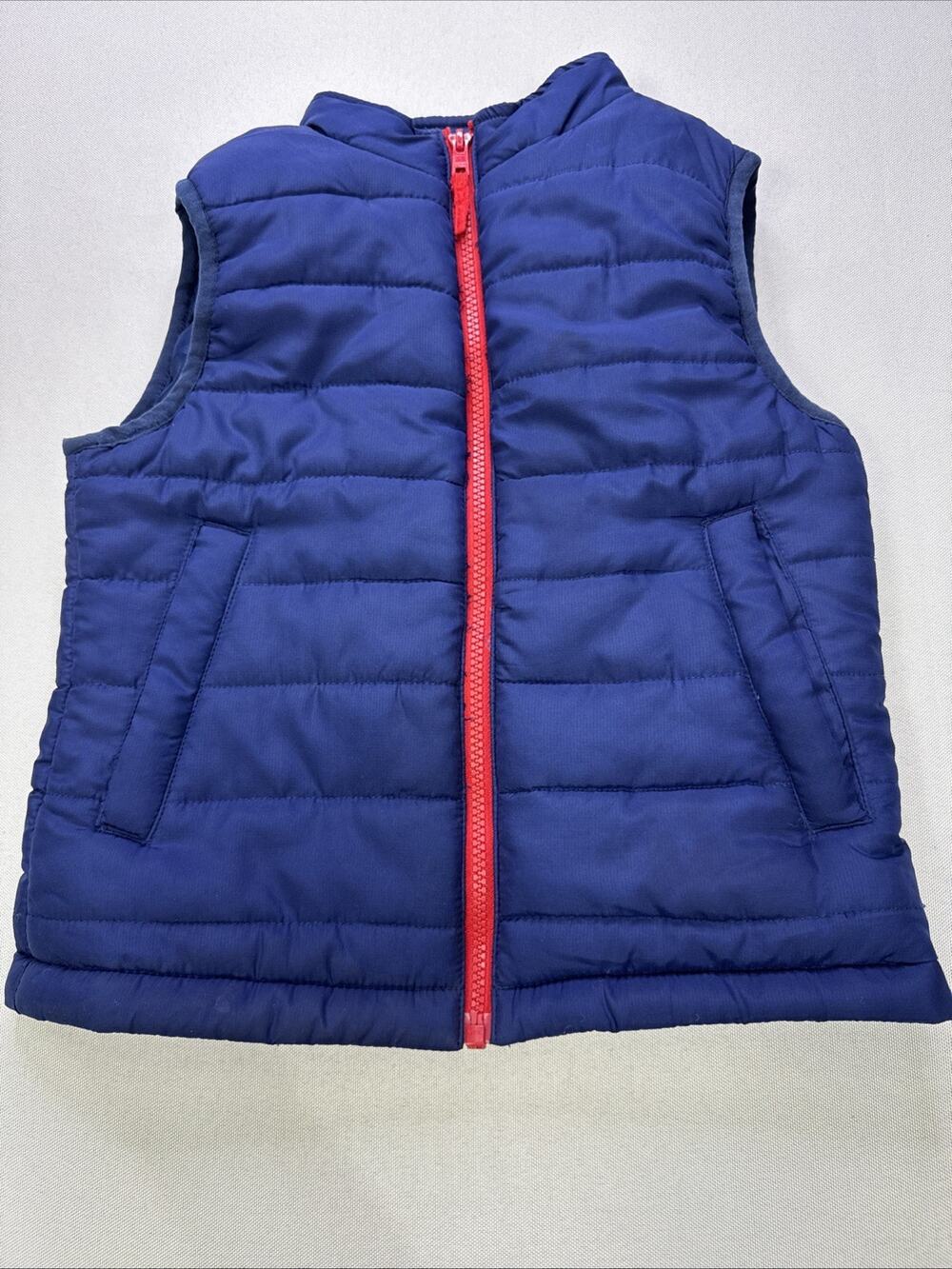 J. Khaki Boys Puffer Vest Sz 6 Navy Blue Quilted Red Zip Lightweight Outerwear